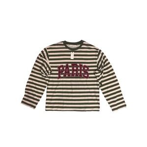ANTHROPOLOGIE Long Sleeve Shirt Mens L Green Stripe Paris Graphic Cotton Top